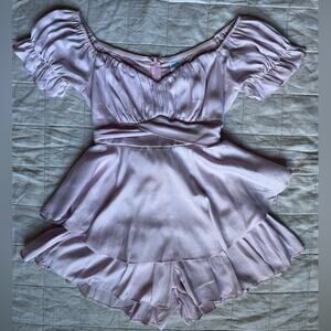 Selfie Leslie Pastel Pink Coquette Bow Tie Back Ruffled Milkmaid Romper - Medium